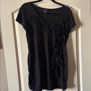 Oh Baby by Motherhood Black Ruffled Short Sleeve Tunic Pregnancy Maternity L